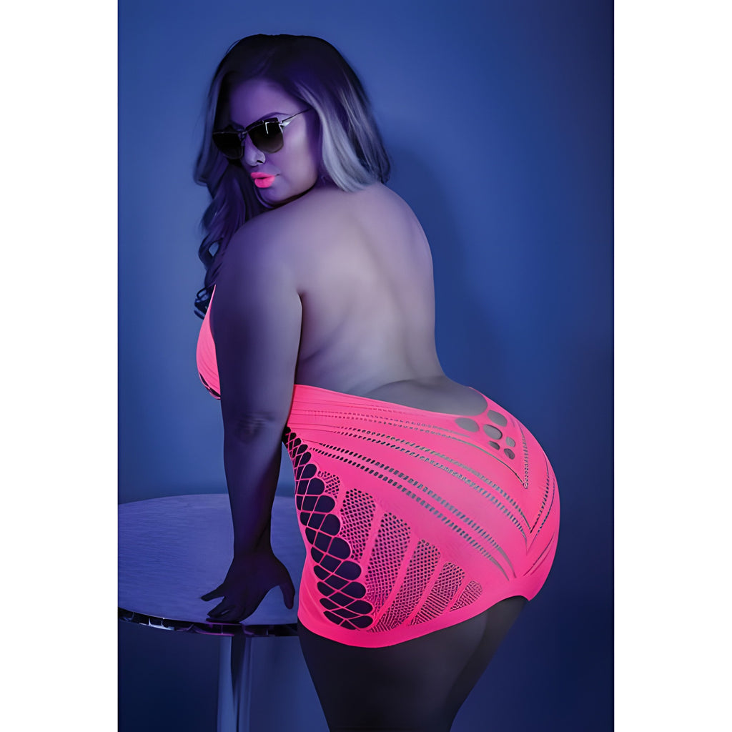 Glow Black Light Net Halter Dress